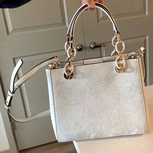 Michael Kors White Floral Stitched Crossbody Tote